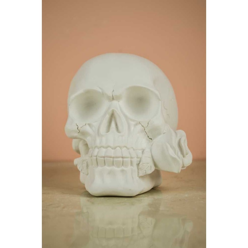 Calavera con una rosa en la boca. Escayola. 12 cm| L'aura Bella