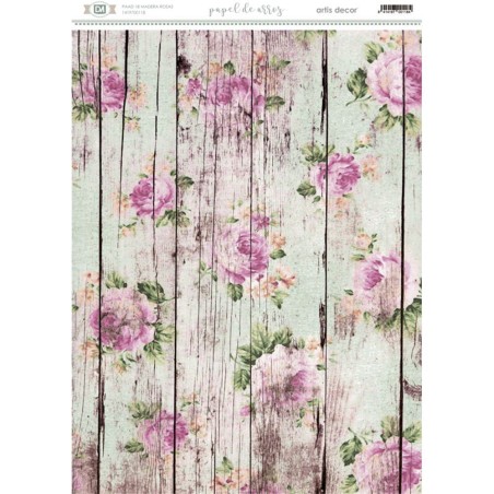 Papel de arroz adhesivo. Madera y rosas. 29.7x 42 cm | L'aura Bella