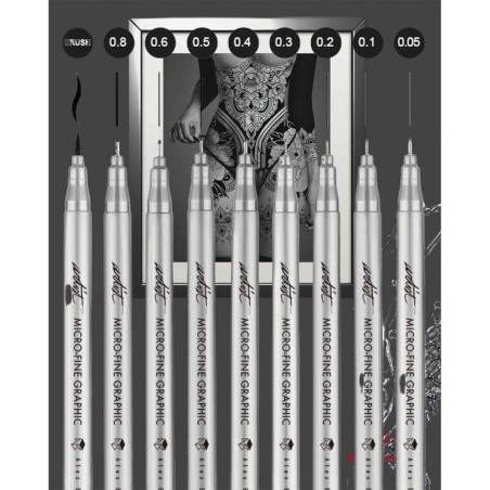 Set de 9 Rotuladores Calibrados, micro-fine pen. Negro. Alex Bog