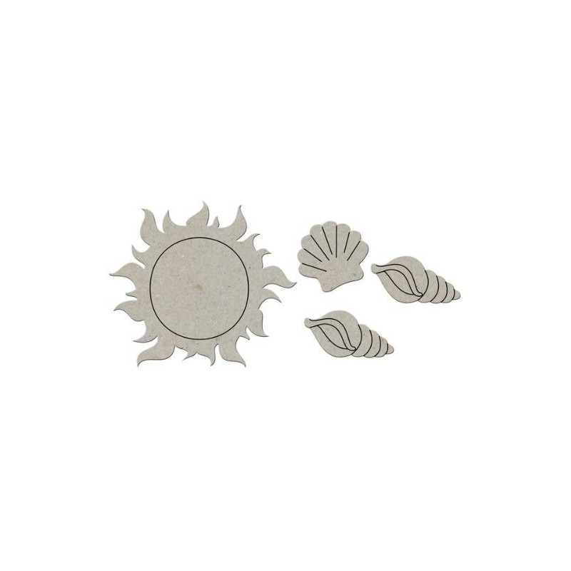 Fabscraps. Chipboard. Colección Summer . DC50005. Sol y conchas
