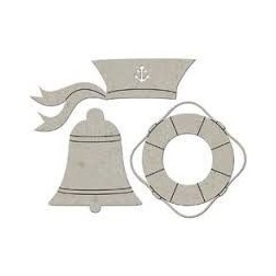 Fabscraps. Chipboard. Colección Summer . DC50009. Sombrero de pescador, campana y salvavidas