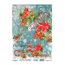 Navidad, pájaros y flores. Papel Arroz A3 Cadence PA777 | L'aura Bella