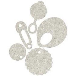 Fabscraps. Chipboard. Colección Baby Bear . DC57013. Imperdible, babero, sonajero y dos etiquetas redondas