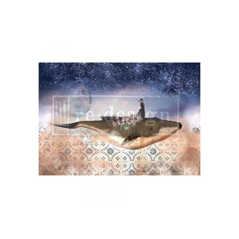 Whale in Cosmos. A1 Decoupage Fiber Paper Redesign | L'aura Bella