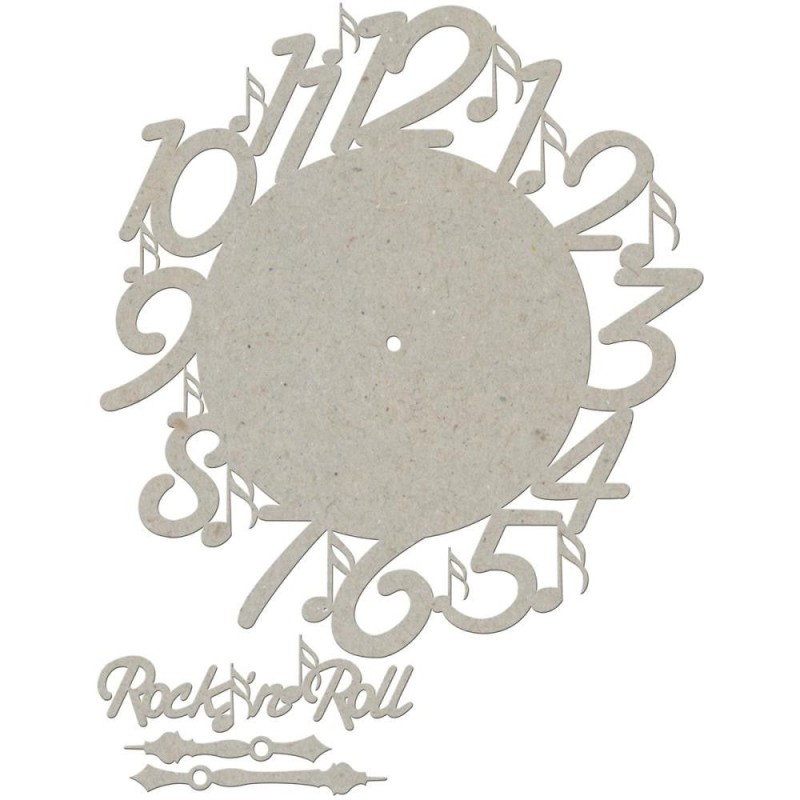 Fabscraps. Álbum. Chipboard. Colección Milkshake . DC58003. Reloj con manecillas. Rock and Roll
