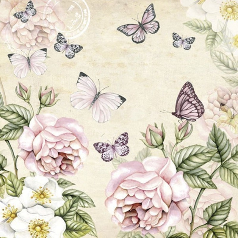 Servilleta para decoupage Mariposas y flores 33x33cm | L'aura Bella