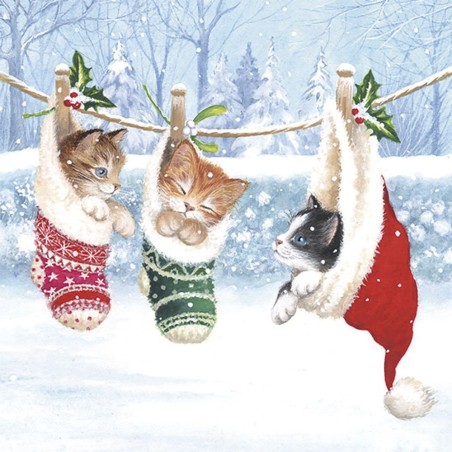 Servilleta para decoupage: Gatitos en Navidad 33x33cm | L'aura Bella