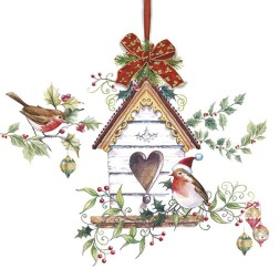 Servilleta para decoupage: Casa pájaros Navidad 33x33cm | L'aura Bella
