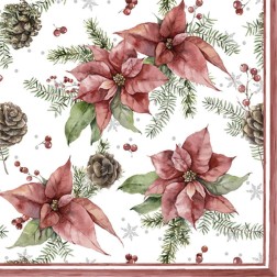 Servilleta para decoupage: Poinsettia y piñas 33x33cm | L'aura Bella