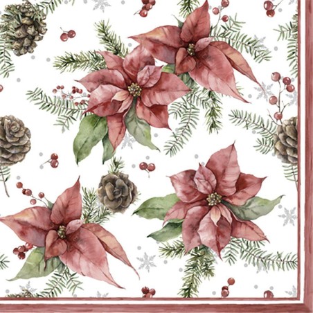 Servilleta para decoupage: Poinsettia y piñas 33x33cm | L'aura Bella