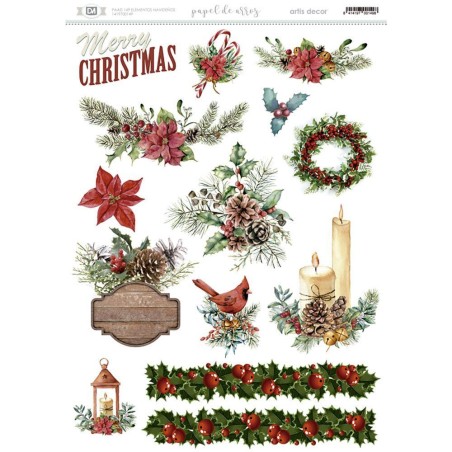 Papel de arroz: elementos Navideños. 29.7x 42 cm | L'aura Bella