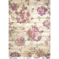 Flores sobre fondo madera. Papel arroz SOFT japonés, A3 | L'aura Bella