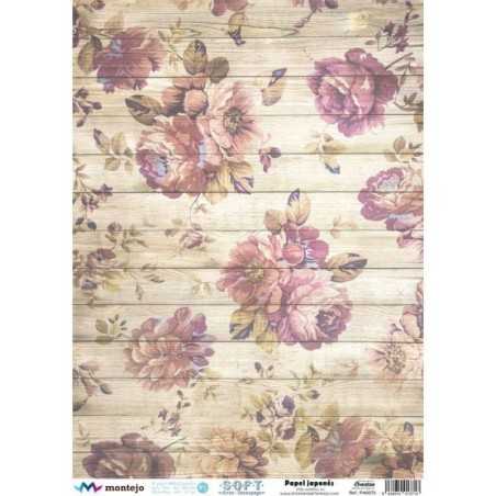 Flores sobre fondo madera. Papel arroz SOFT japonés, A3 | L'aura Bella