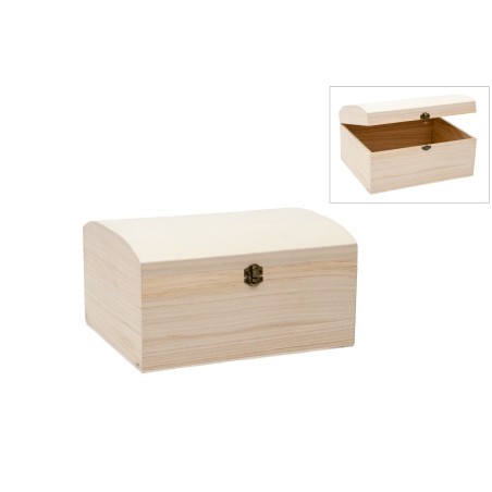 Caja de madera con cerradura. Forma de baúl. 30x24x16 cm