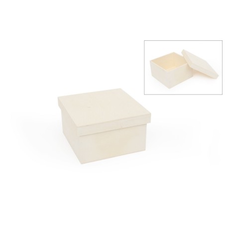 Caja de madera cuadrada con tapa. 17x17x10 cm