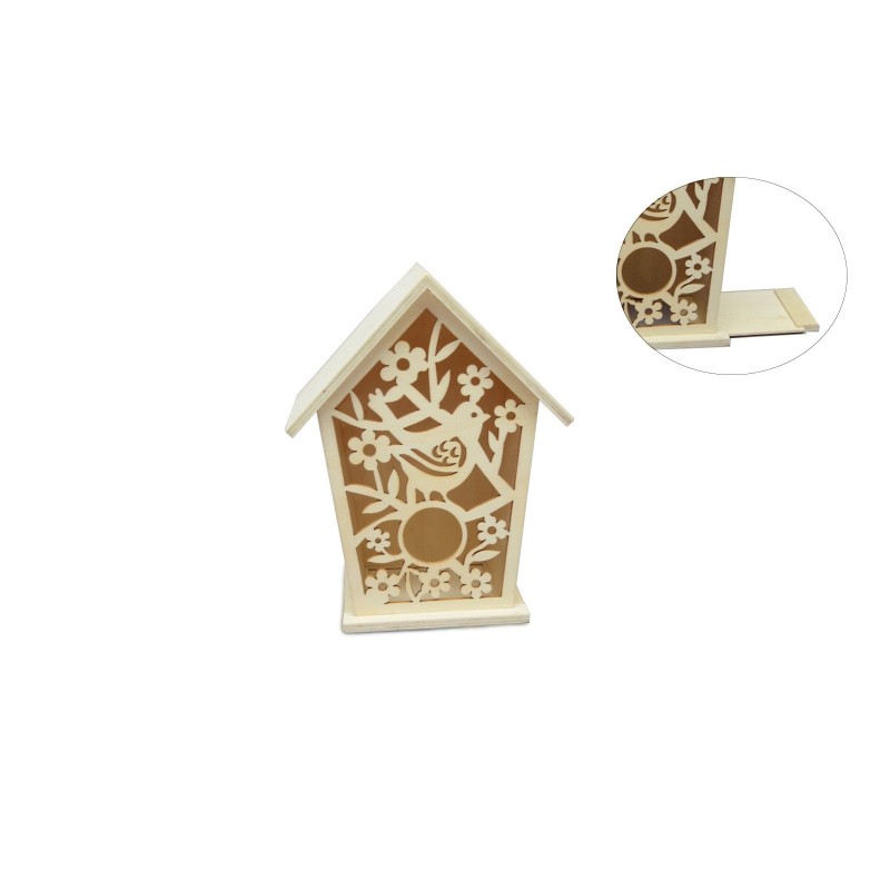 Pajarera de madera calada. Casita 16.5x10.5x21cm | L'aura Bella