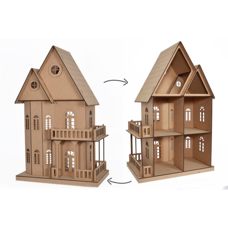 Casa de muñecas para montar y decorar. 61x37x73x0.5cm | L'aura Bella