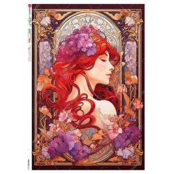 Chica Pelirroja Art Nouveau, Mucha. Papel de arroz A2 | L'aura Bella