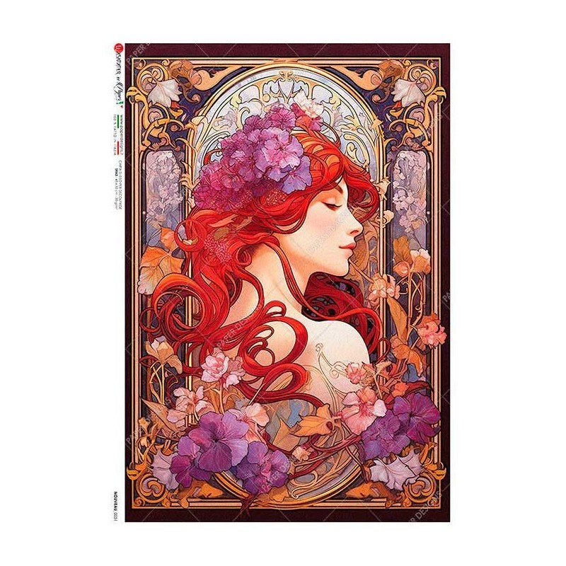 Chica Pelirroja Art Nouveau, Mucha. Papel de arroz A2 | L'aura Bella