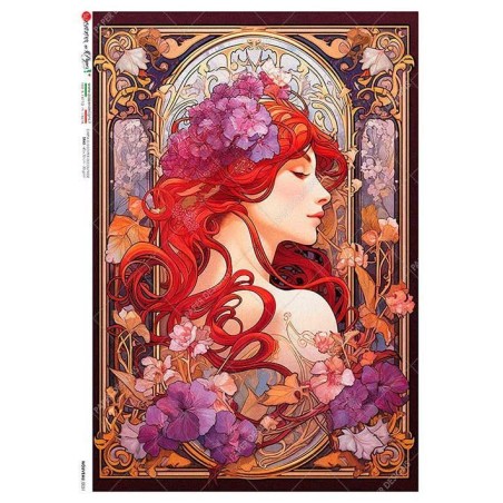 Chica Pelirroja Art Nouveau, Mucha. Papel de arroz A2 | L'aura Bella