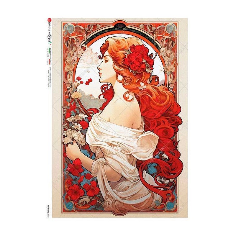 Chica fondo blanco Art Nouveau Mucha. Papel de arroz A2 | L'aura Bella