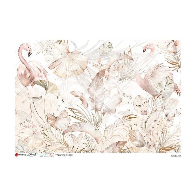 Plantas tropicales y Flamencos. Papel de arroz A3 | L'aura Bella