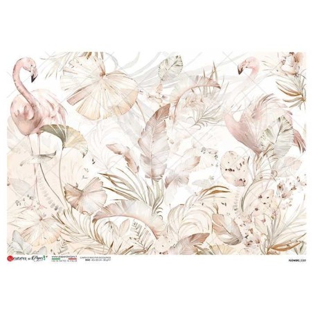 Plantas tropicales y Flamencos. Papel de arroz A3 | L'aura Bella