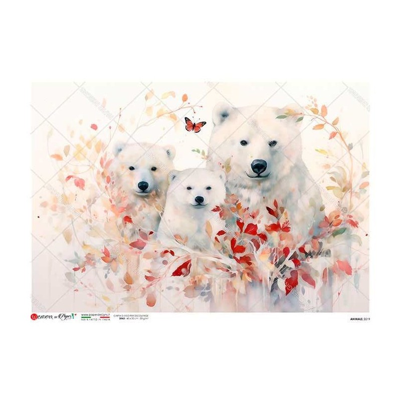 Familia de Osos Polares. Papel de arroz A4, 22x32 cm | L'aura Bella