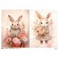 Dos conejitos con flores. Papel de arroz A4, 22x32 cm