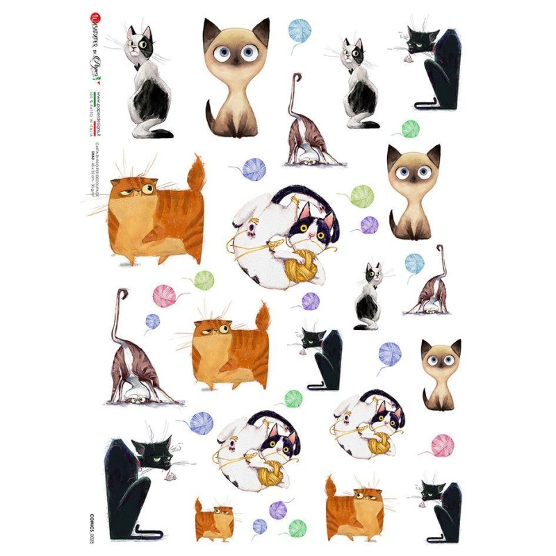 Gatos, gatitos dibujados. Papel de arroz A4, 22x32 cm | L'aura Bella