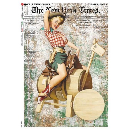 Pin Up vestida de vaquera. Papel de arroz A4, 22x32 cm | L'aura Bella