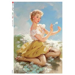 Pin Up con una margarita. Papel de arroz A4, 22x32 cm | L'aura Bella