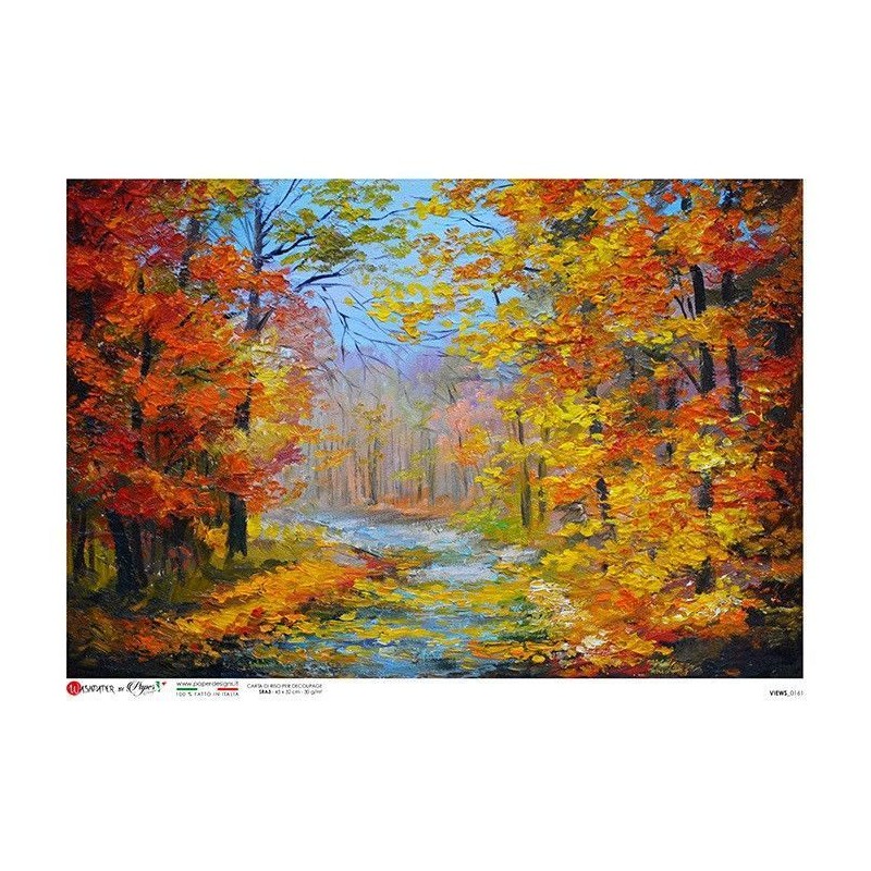Paisaje otoñal, pintura. Papel de arroz A4, 22x32 cm | L'aura Bella