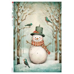 Muñeco de nieve feliz. Papel de arroz A4, 22x32 cm | L'aura Bella