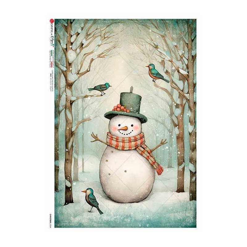 Muñeco de nieve feliz. Papel de arroz A4, 22x32 cm | L'aura Bella