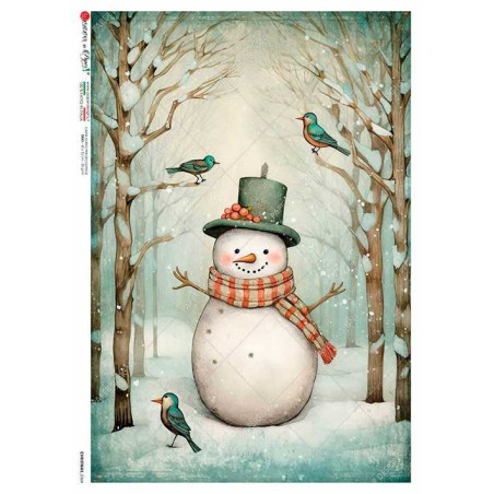Muñeco de nieve feliz. Papel de arroz A4, 22x32 cm | L'aura Bella