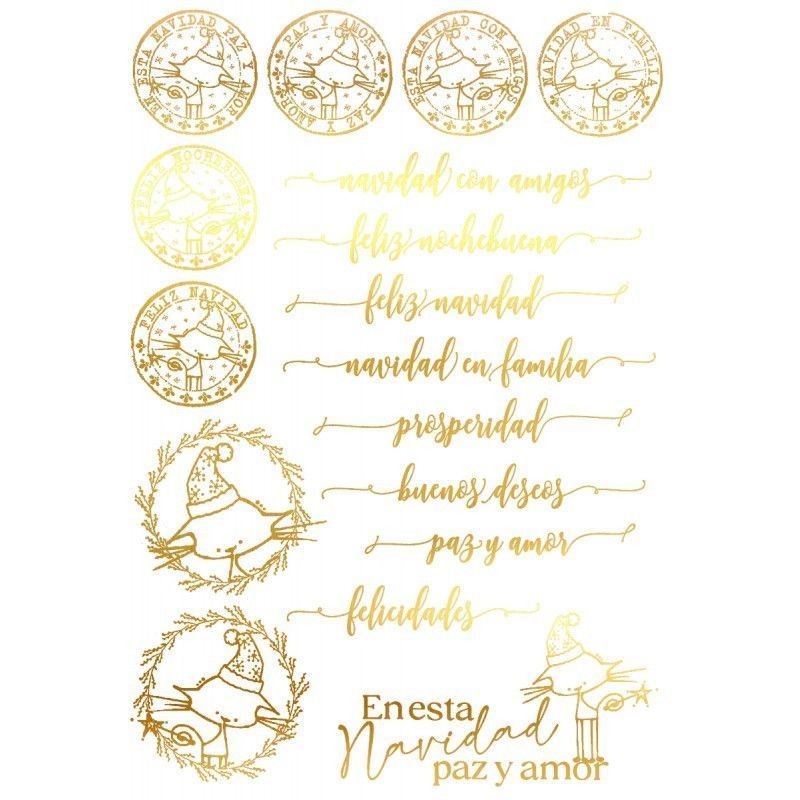 Gatos y frases navideñas. FOLEX Oro. 20x30cm FSE037O | L'aura Bella