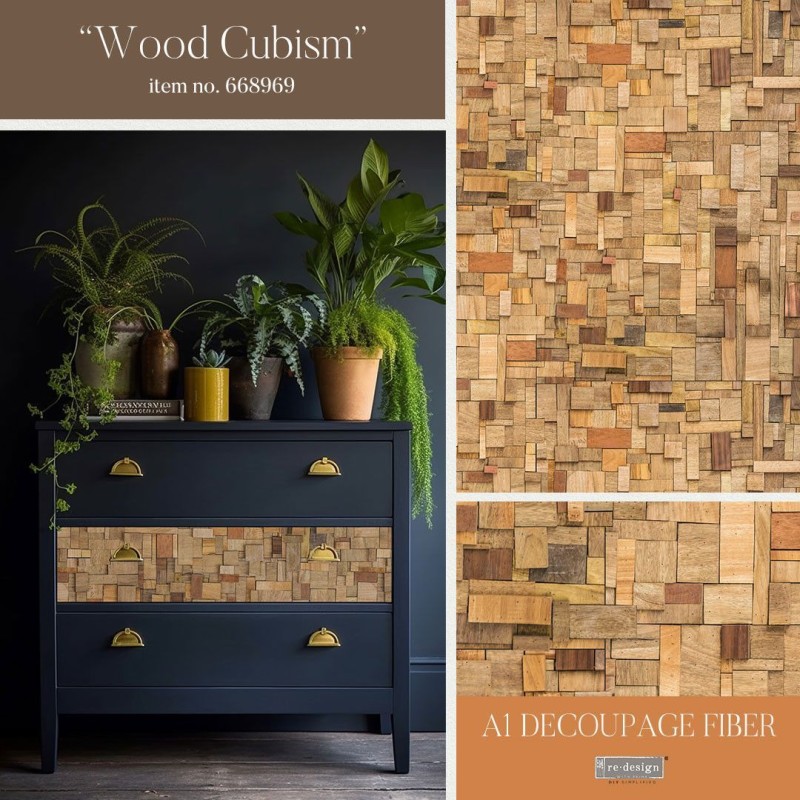 Wood Cubism. A1 Decoupage Fiber Paper Redesign 668969 | L'aura Bella