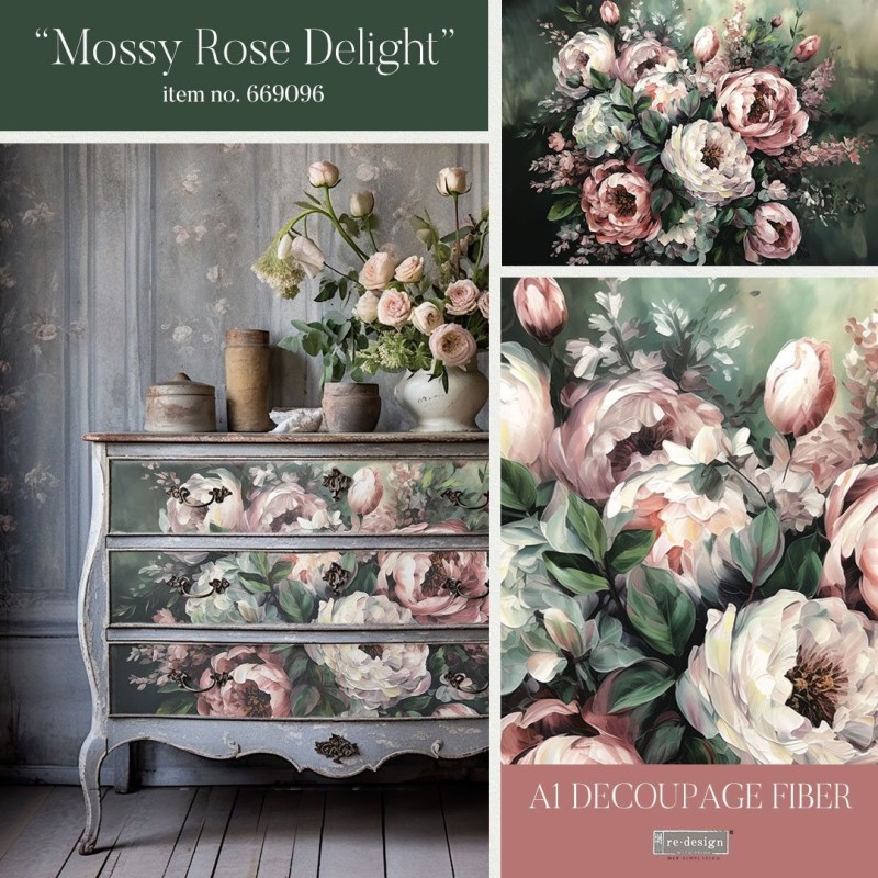 Mossy Rose Delight. A1 Decoupage Paper Redesign 669096 | L'aura Bella