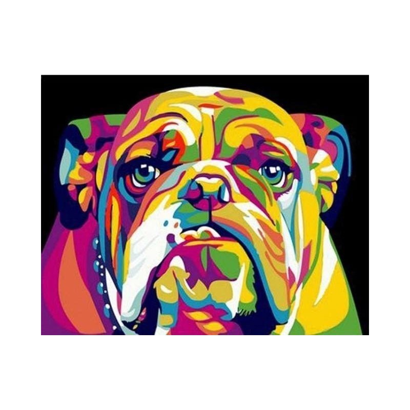Pintar por números: Bulldog Pop Art. lienzo enrollado | L'aura Bella