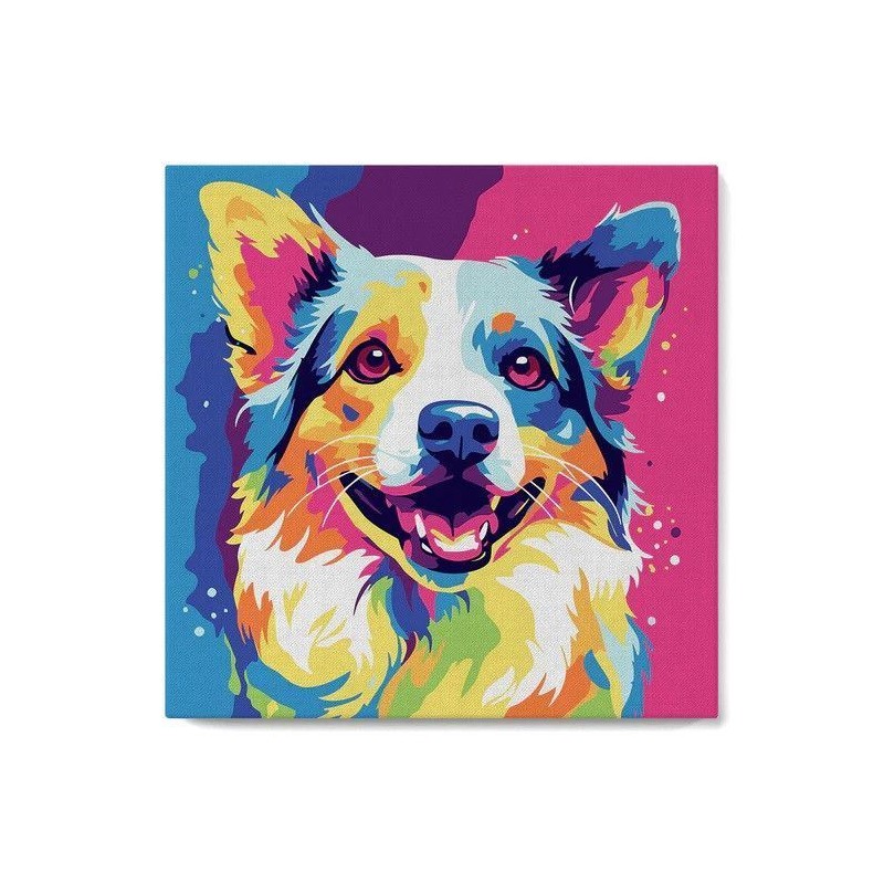 Pintar por números MINI: Perro Pop Art. Bastidor 20x20cm | L'aura Bella