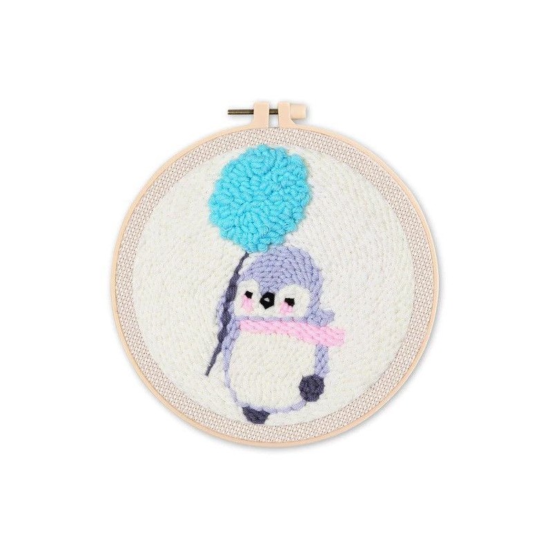 Kit Punch Needle Pingüino y Globo. Manualidades DIY | L'aura Bella