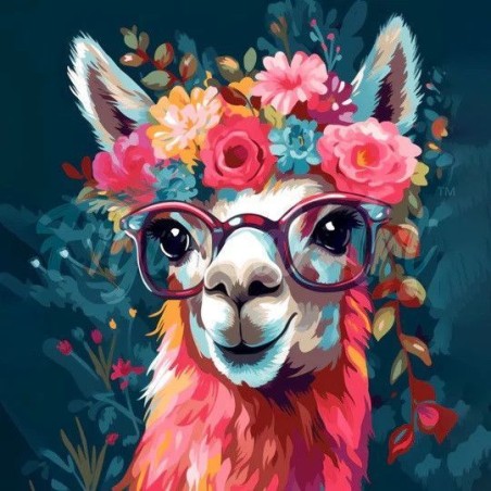 Diamond Painting: Llama con flores. 25 x 25 cm | L'aura Bella