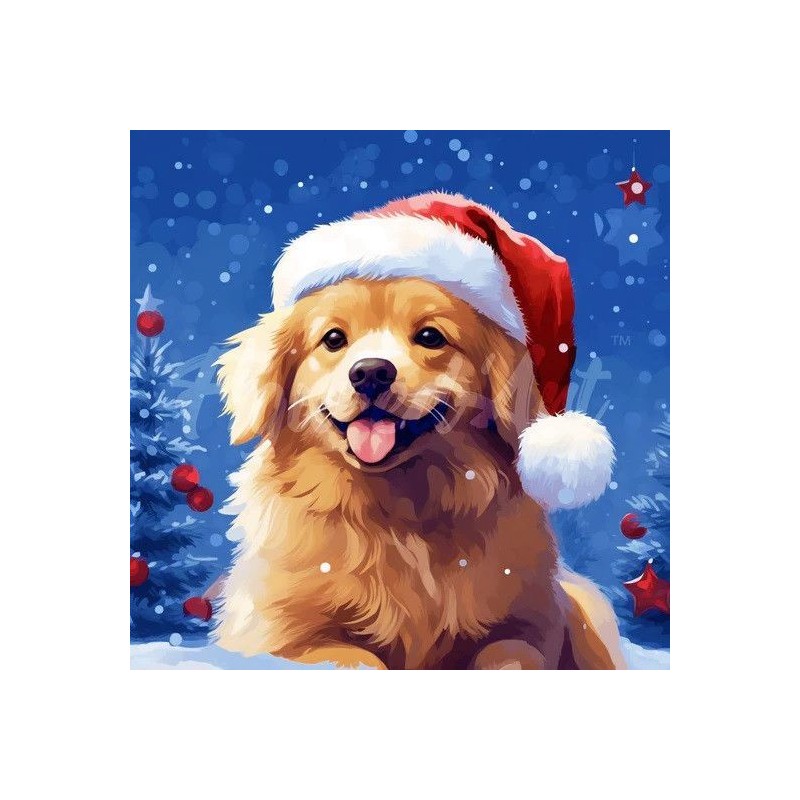 Diamond Painting: Perrito con gorro de Noel. 25 x 25 cm | L'aura Bella