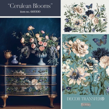 Cerulean Blooms. Transfer, calcomania REDESIGN DECOR TRANSFERS®