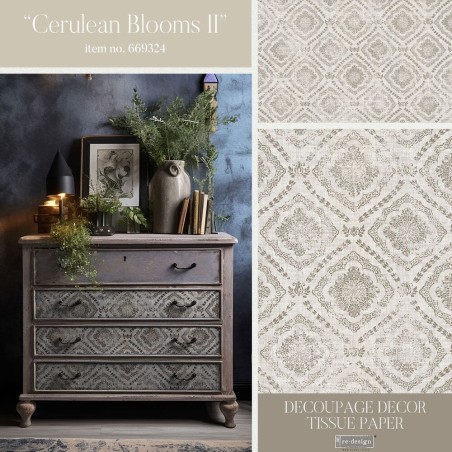 Cerulean Blooms II. Decoupage Decor Tissue Paper. Redesign