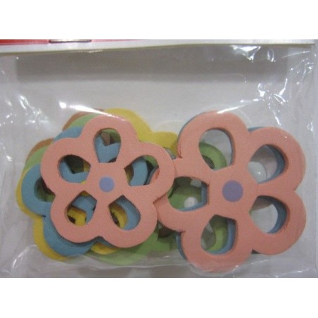 Flores de madera. Varios colores. 12 pzs.