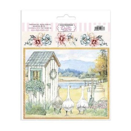 Tela prediseñada con ocas paseando por el campo. Dayka | L'aura Bella