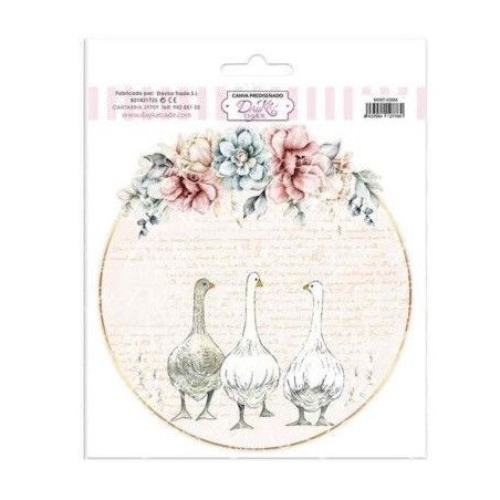 Tela prediseñada con ocas paseando y escritura. Dayka | L'aura Bella