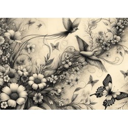 Botanical in B & W A3. Papel Decoupage Mint by Michelle | L'aura Bella